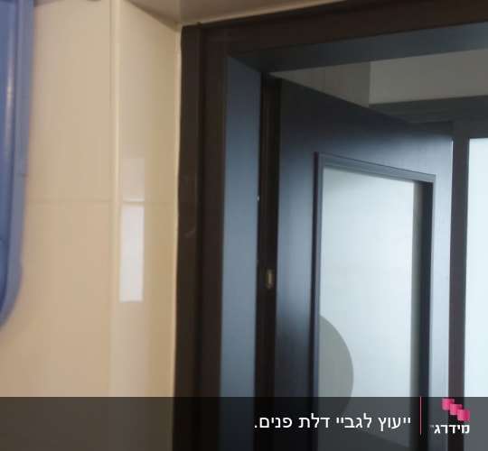 דלת שחורה עם זכוכית חלקית וידית מתכת